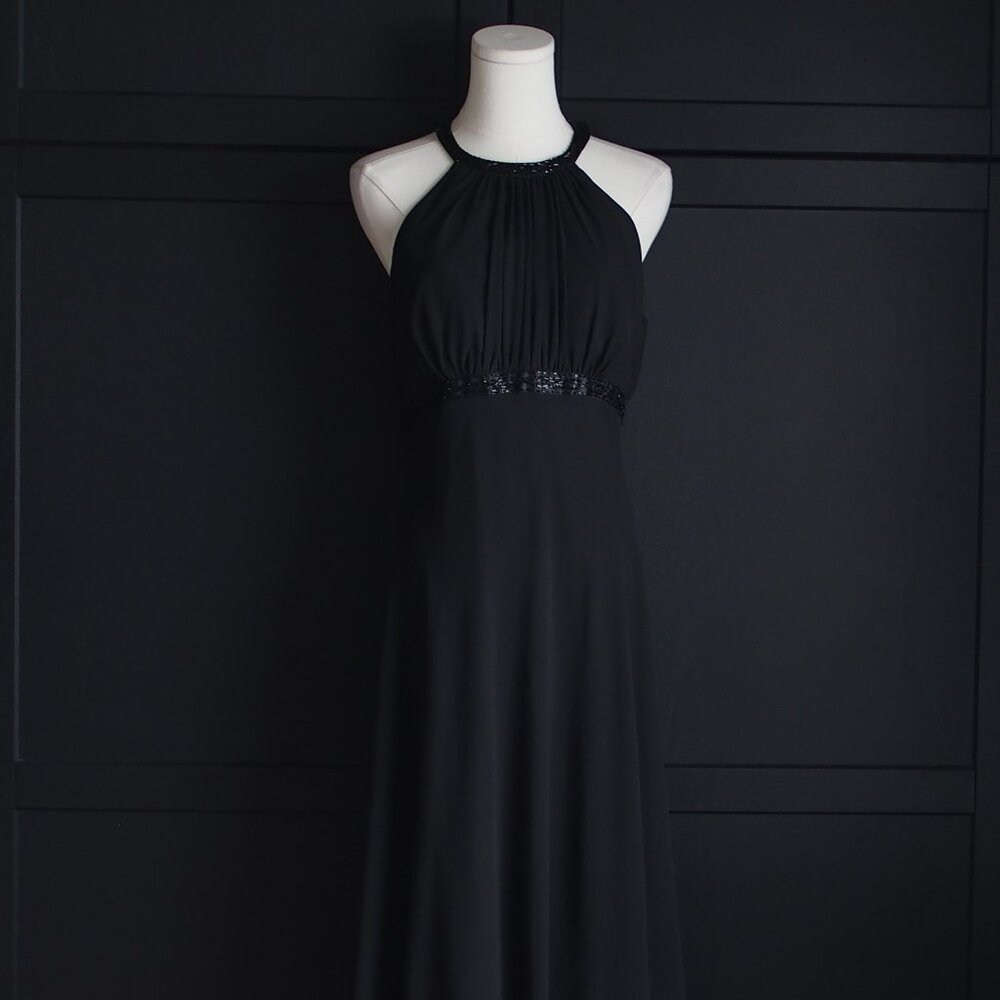 Jones Wear | Like NEW, Vintage late 90s/early 2000s, Black Beaded Halter Gown